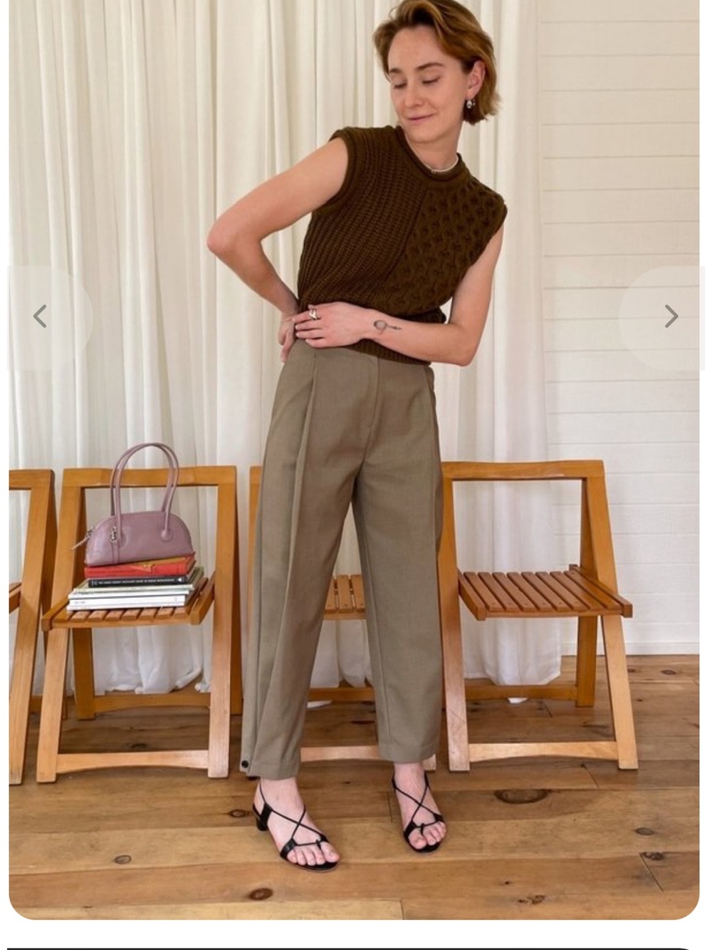 Londonflat Frankie shop Barrow high-Waist Pleated Cropped Trousers in sand color